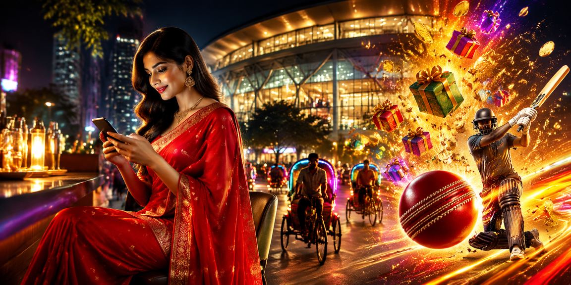 ঢাকায় শাড়ি পরিহিতার ক্রিকেট বেটিং ও পেমেন্টের আধুনিক ও প্রাণবন্ত দৃশ্য